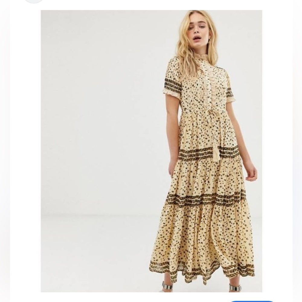 Free People Rare Feeling Pleated Maxi Dress in Neutral Size Small